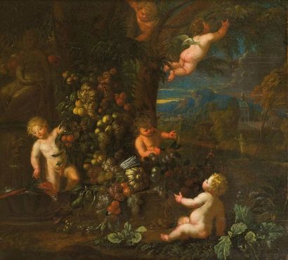 null Jan Pauwel GUILLEMANS II
(1651-1704)
« Putti et corbeilles de fruits
dans un...
