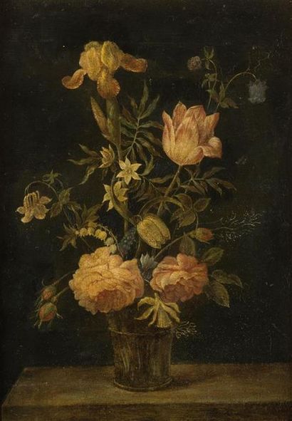 null DANS LE GOUT DE BOSSCHAERT
« Bouquet de fleurs dans un vase »
Panneau parqueté...