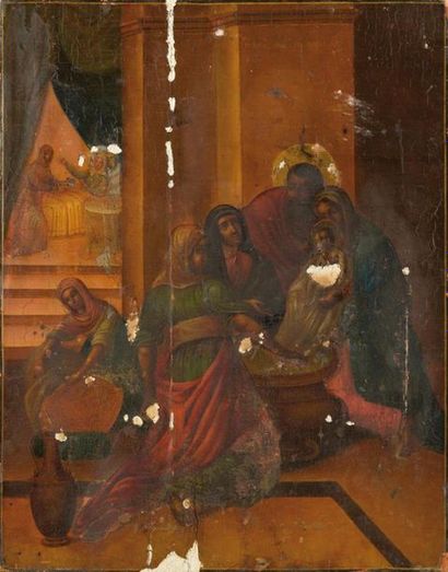 null ICÔNE : LA NATIVITÉ DE LA MÈRE DE DIEU
en haut à gauche sainte Anne avec une...