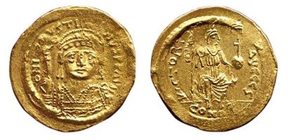 null JUSTIN 1er. 
SOLIDUS. 518-527. R/ VICTORIA AUGGG + Epsilon. Constantinople assise...