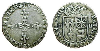 null LOUIS XIII.
Quart d'écu de Béarn. 1611 Morlaas. 9,31 grs. Gad. 30 ( R). (Coll....