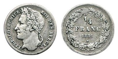null BELGIQUE.
Léopold I. ¼ Franc. 1834. Km.8. Assez rare. TTB