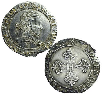 null HENRI III.
Franc au col fraisé. 1579 M. Toulouse. 13,54 grs. Dy.1130a. (Coll....