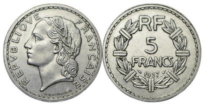 null IIIème REPUBLIQUE.
5 Francs Lavrillier. 1937. Nickel. Gad.760.
 TTB+