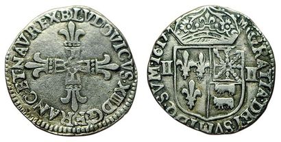 null LOUIS XIII.
Quart d'écu de Béarn. 1617 Morlaas. 8,75 grs. Gad.30. (Coll. JMA)....