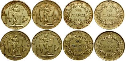 null IIIème REPUBLIQUE.
4 pièces de 20 Francs Génie. Dates diverses. (Coll. JMA)....