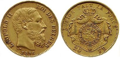 null BELGIQUE. LEOPOLD II.
20 Francs 1876. (Coll. JMA). SUP