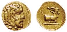 null CHYPRE. 
SALAMIS. 411-374 av. J.C. 1/10e de statère. Tête d'Héraklès coiffé...