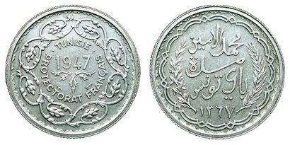 null TUNISIE.
Mohamed Lamine Bey (1943-1957). Module de 10 Francs. 1947. Argent....