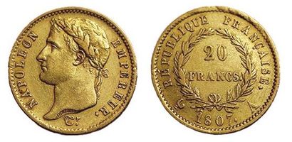 null 1er EMPIRE.
20 Francs 1807 A. Paris. F.515/1. TTB+