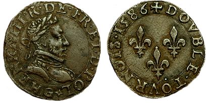null HENRI III.
Double Tournois. 1586 G. Poitiers. CGKL 96 (R1). 2,74 grs. TTB+
