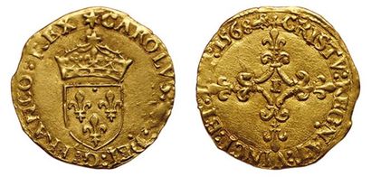 null CHARLES IX. 1560-1574.
Ecu d'or au soleil. 1er type. 1568. Limoges. Sb.4904...