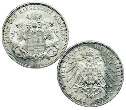 null ETATS GERMANIQUES.
Hambourg. 3 mark. 1911 J. Km.296. SUP à SPL