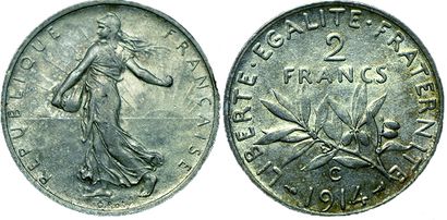 null IIIème REPUBLIQUE.
2 Francs Semeuse. 1914 C. Castelsarrazin. Gad.532. SUP