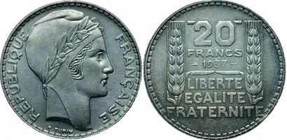 null IIIème REPUBLIQUE.
20 Francs Turin. 1937. Gad.852. SUP à SPL