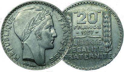 null IIIème REPUBLIQUE.
20 Francs Turin. 1937. Gad.852. SUP