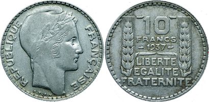 null IIIème REPUBLIQUE.
10 Francs Turin. 1937. Gad.801. 52368 ex. Rare. TTB+