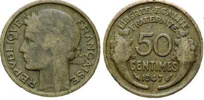 null GOUVERNEMENT PROVISOIRE.
50 Centimes Morlon. 1947. Gad.423b. Rare. B+