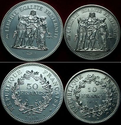 null Vème REPUBLIQUE.
2 monnaies : 50 Francs Hercule 1980 et 10 Francs Hercule 1973....