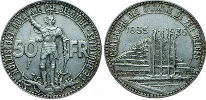 null BELGIQUE.
Centenaire des Chemins de Fer Belges. 50 Francs. 1935. Autre ex. ...