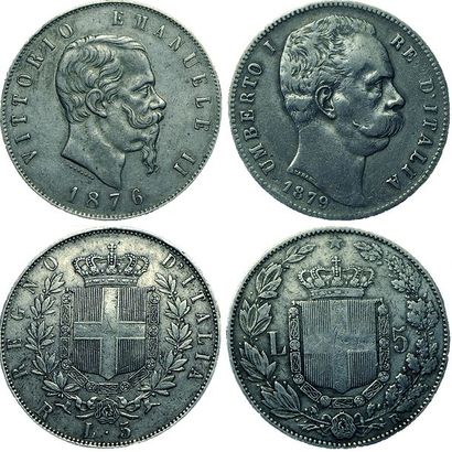 null ITALIE.
2 monnaies : 5 Lire 1876 R et 1879 R. TTB et TB