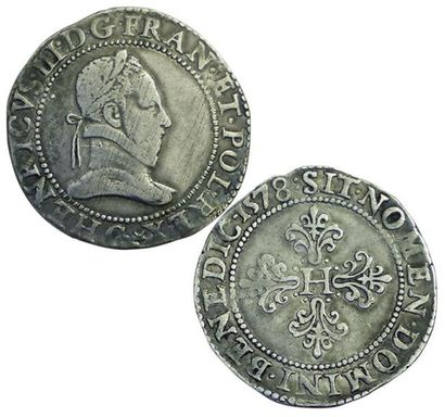 null HENRI III.
Franc au col plat. 1578 G. Poitiers. 13,3 grs. Dy.1130. TB+