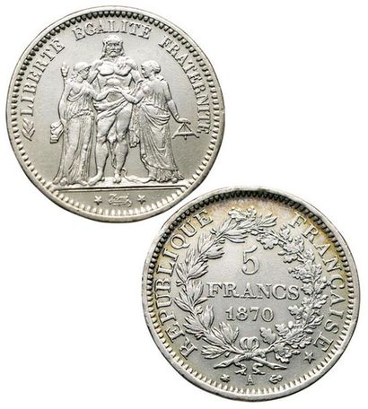 null DEFENSE NATIONALE.
5 Francs hercule. 1870 A. Paris. F.334/1. TTB+