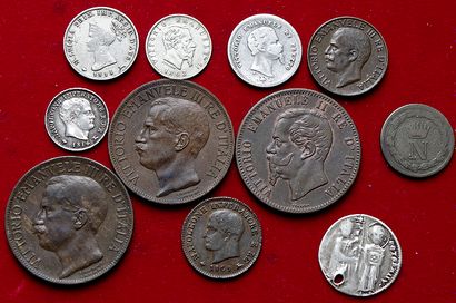 null ITALIE ET ETATS ITALIENS.
Très joli lot de 10 monnaies : Parme 10 Soldi 1815,...