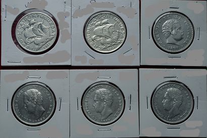 null PORTUGAL. 
Lot de 6 monnaies argent : 200 Reis 1871, 1879, 1888, 1891 (SUP),...
