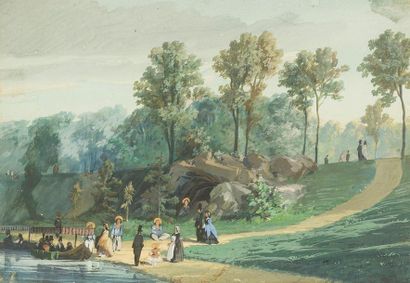 null Ecole française du XIXème siècle
Promenade en canots 
Gouache