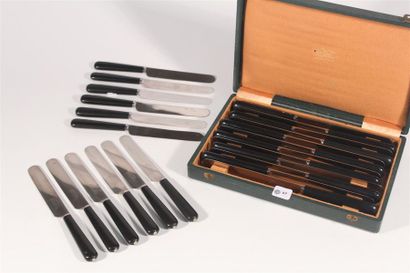 null Douze grands et douze petits couteaux modernes, manches en composition noire,...