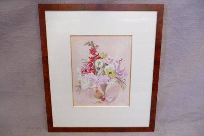 null Jeanne Emma PLAUZEAU (1903 - ?). Bouquet aux orchidées. Gouache signée en bas...
