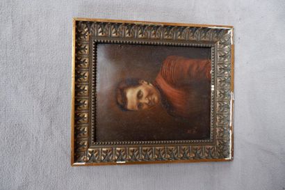 null Ecole du début du XXe siècle. Portrait de femme à la robe rouge, 1905. Huile...
