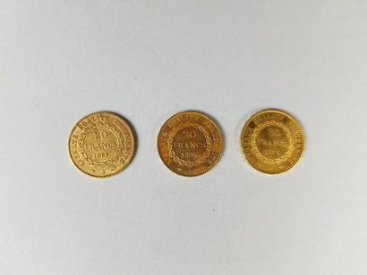 null Lot de trois pièces de vingt francs or Génie de la troisième république, 1875,...