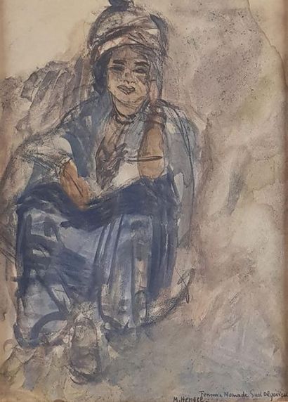 null Maurice Henri HENSEL (1890-?)
"Femme nomade du Sud Algérienne".
Aquarelle signée...