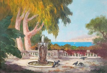 null Charles COUSIN (1904-1972)
"Terrasse à Menton sous les eucalyptus". 
Huile sur...