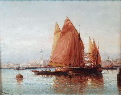 null M. BALDINI (XIXe-Xxe siècle)
Vue de Venise, 1899.
Huile sur toile signée en...