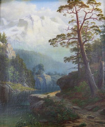 null Dans le goût de Josef NAVRATIL (1798-1865)
Paysages montagneux. 
Deux huiles...
