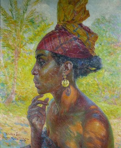 null Maurice MILLIERE (1971-1946)
Portrait de femme des îles, 1926. 
Huile sur panneau...