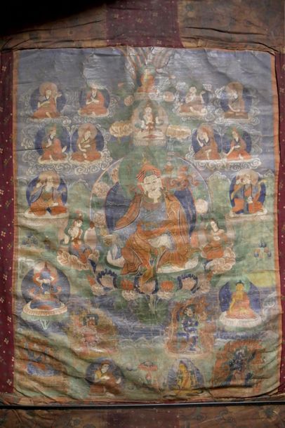 null Thangka en couleurs sur textile représentant Padmasambhava, fondateur de la...