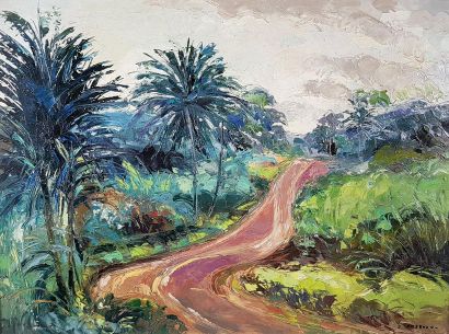 null Marcel BUCHAILLE (1903 - 1986)
Chemin forestier au Cameroun.
Huile sur toile...