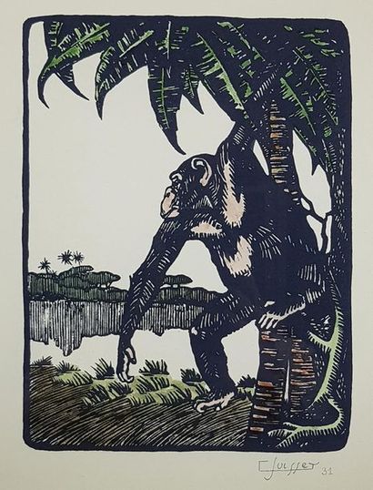 null Gaston SUISSE (1896-1988) 
Le gorille, 1931.
Gravure sur bois sur papier japon...