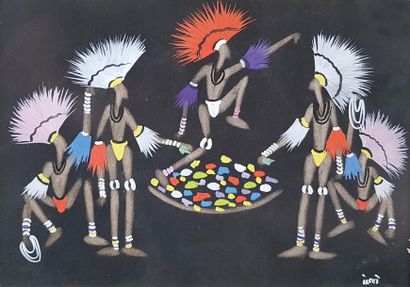 null François ILOKI (1934-1993)
Cinq figures.
Gouache signée en bas à gauche.
23,5...
