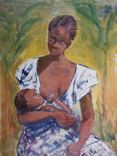 null Marie PRINZ-MONETAT (1893-1958)
Femme allaitant. 
Huile sur toile marouflée...