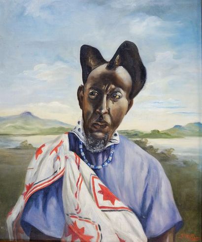 null Y. WILLEMS (XXe siècle)
Portrait d'Africain. 
Huile sur toile marouflée sur...