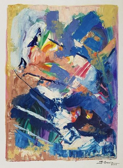 null Florencio OCARIZ (1920-2005)
Composition abstraite en bleu.
Huile sur papier...