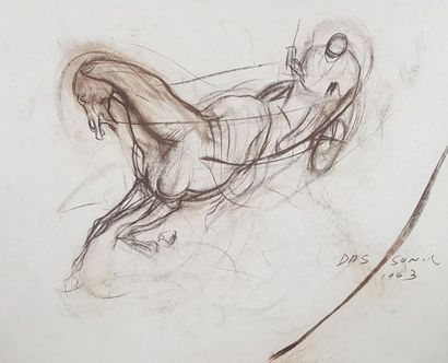 null Sunil DAS (1939-2015)
Le virage, 1963.
Dessin au crayon brun signé et daté en...