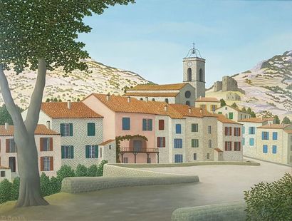 null Maurice BONNIN (1911-1993)
"Village de l'Ardèche", 1966.
Huile sur toile signée...