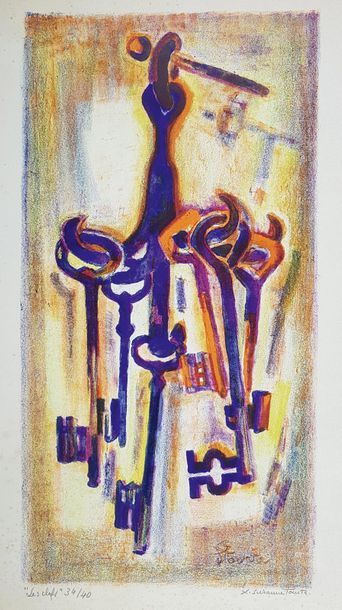 null Suzanne TOURTE (1904-1979)
"Les clefs".
Lithographie en couleurs signée en bas...