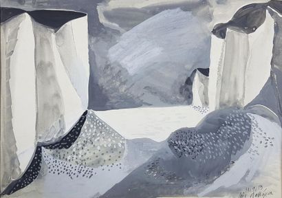 null Loïc DUBIGEON (1934-2003)
Les falaises, 1954.
Gouache signée et datée en bas...